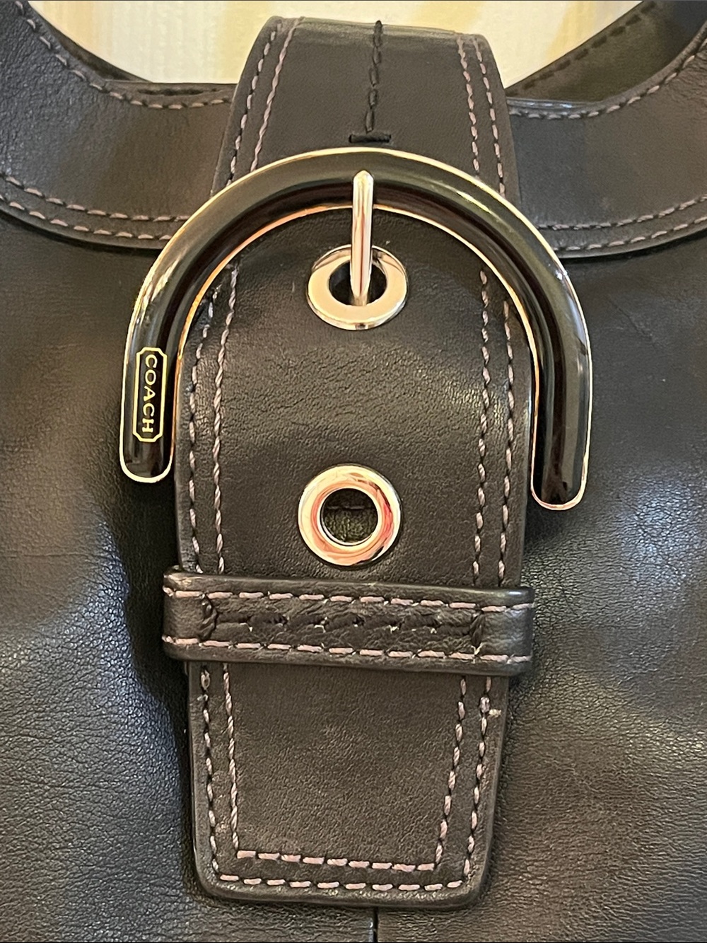 Coach Black Leather Soho Bag with Black Buckle Silver hardware